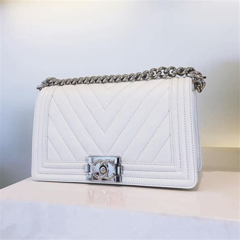 chanel chevron boy bag white|Chanel boyfriend bag.